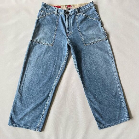 Y2K Baggy Tommy Hilfiger Red Label Carpenter Cut Denim Jeans Men’s Size 36 Waist - Picture 1 of 10